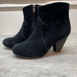 Women's Black Suede Ankle Booties with Stacked Heel